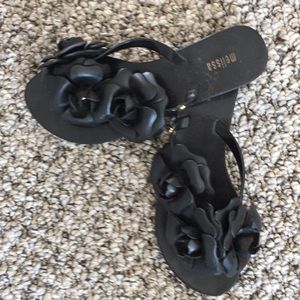 Black Floral Flip Flops